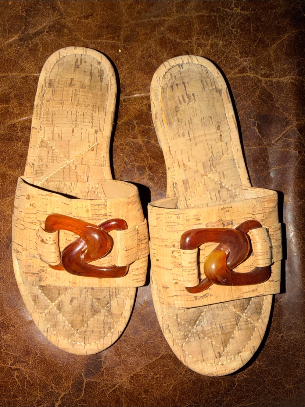 Aerosoles Bigcharm Natural Cork Tortoise Chain Link Slide Sandals Women's 8